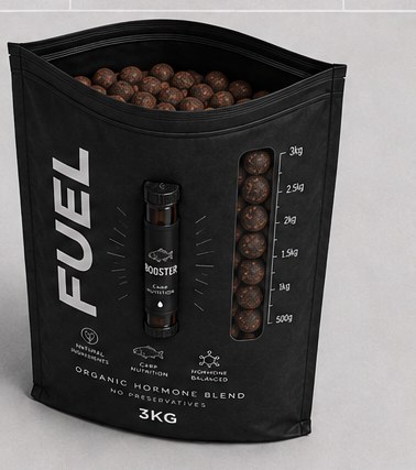 Open FUEL bag showing valve and boilies